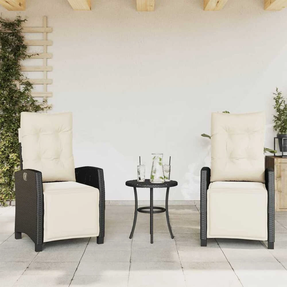 Lauko baldų komplektas Bistro komplektas su pagalvėlėmis, 3 dalių, juodas, poliratanas