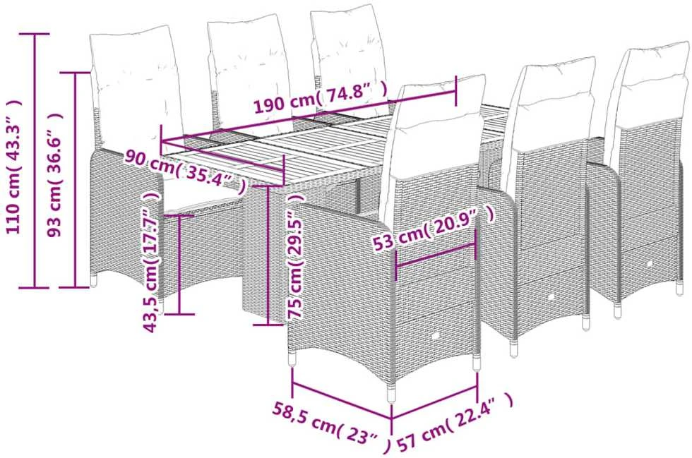 Bistro komplektas su pagalvėlėmis, 7 dalių, pilkas, poliratanas