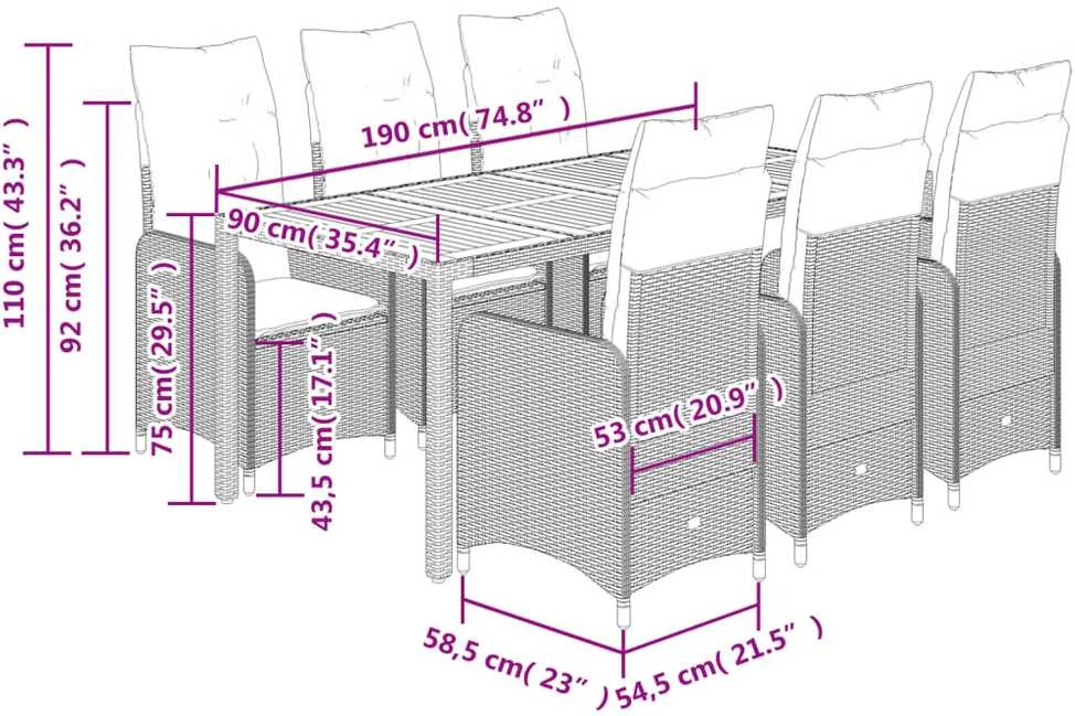 Bistro komplektas su pagalvėlėmis, 7 dalių, pilkas, poliratanas