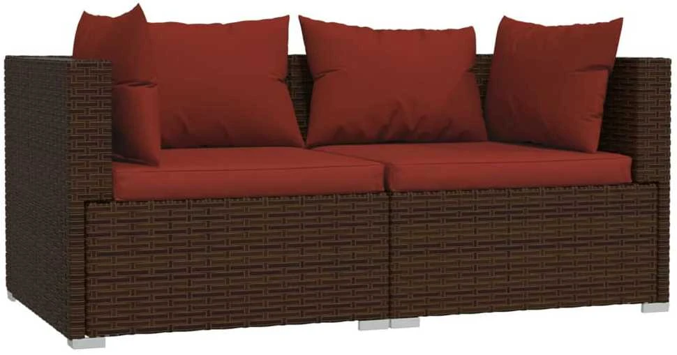 Lauko baldų komplektas Dvivietė sofa su pagalvėlėmis, rudos spalvos, poliratanas