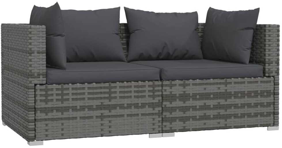 Lauko baldų komplektas Dvivietė sofa su pagalvėlėmis, pilkos spalvos, poliratanas