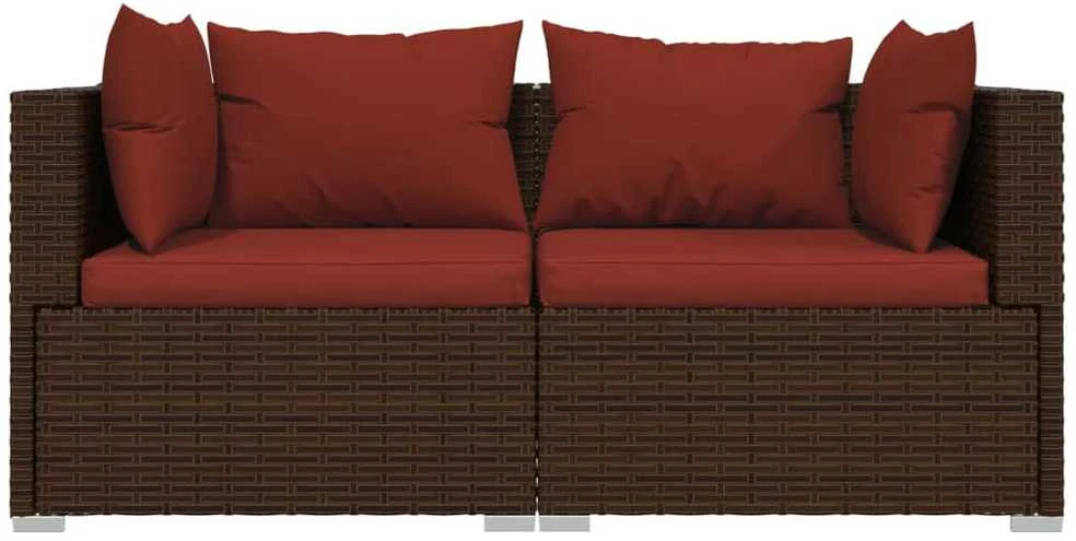 Lauko baldų komplektas Dvivietė sofa su pagalvėlėmis, rudos spalvos, poliratanas