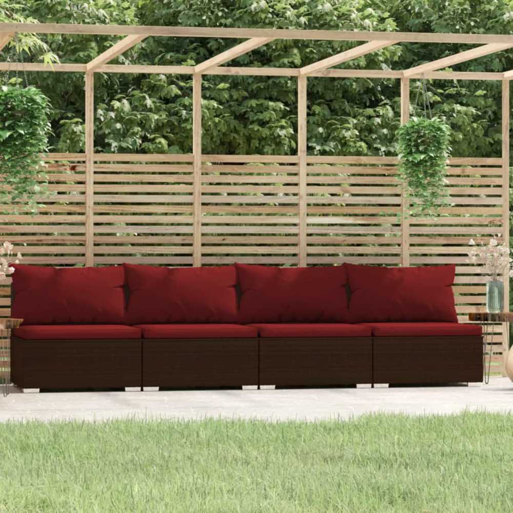 Lauko baldų komplektas Keturvietė sofa su pagalvėlėmis, rudos spalvos, poliratanas