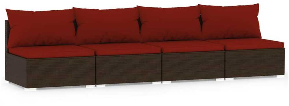 Lauko baldų komplektas Keturvietė sofa su pagalvėlėmis, rudos spalvos, poliratanas