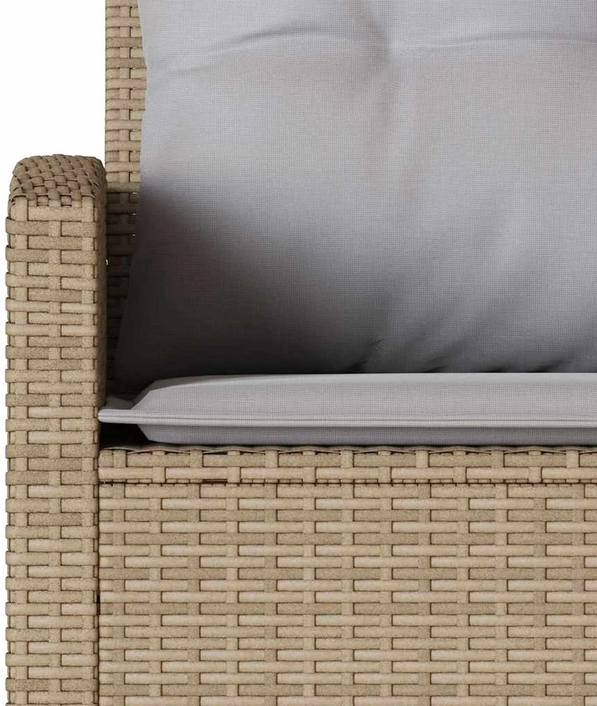 Lauko baldų komplektas L formos sofa su pagalvėlėmis, smėlio spalvos, poliratanas