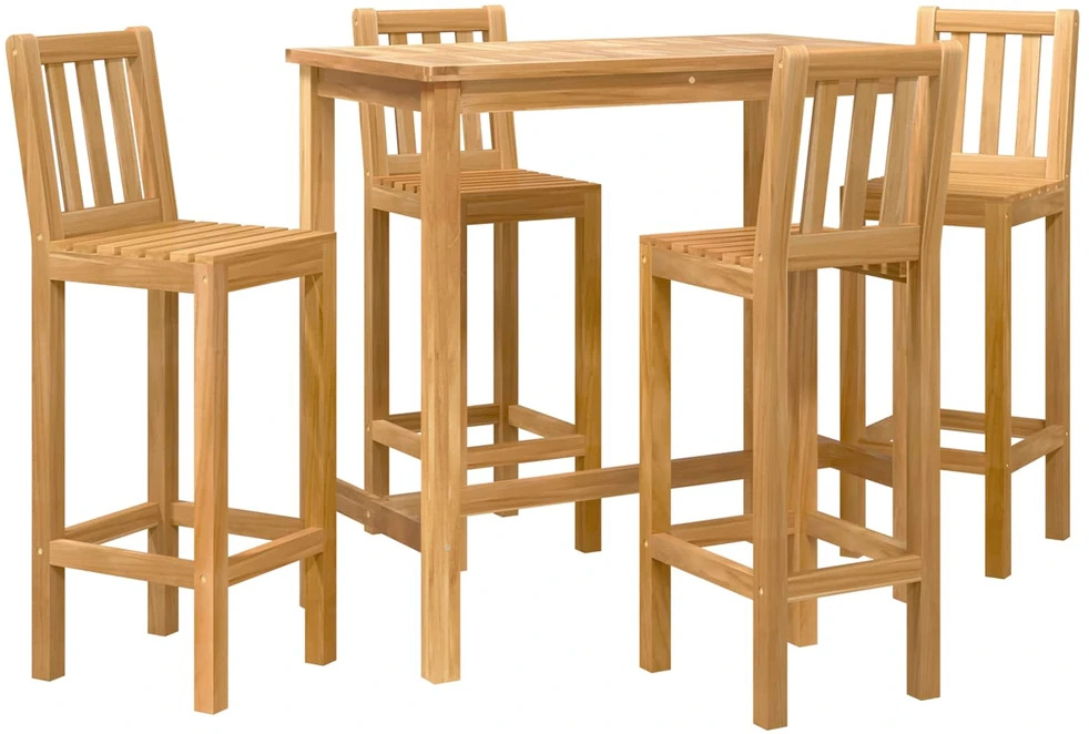 Lauko baldų komplektas Lauko baro rinkinys 5 vnt. Neapdorotas Kieto teka medžio