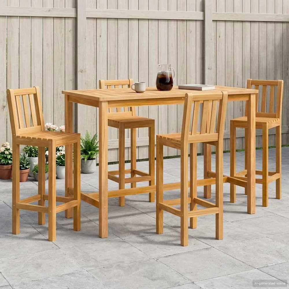 Lauko baro rinkinys 5 vnt. 4 vietos Natūrali Kieto teka medžio