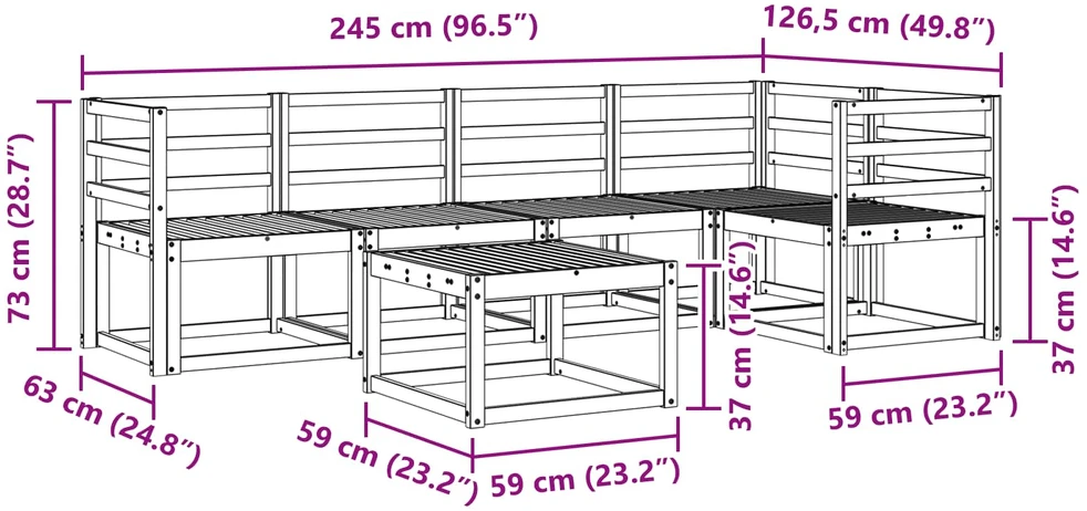 Lauko baldų komplektas Lauko sofos komplektas 6 vnt. 5 vietos Balta