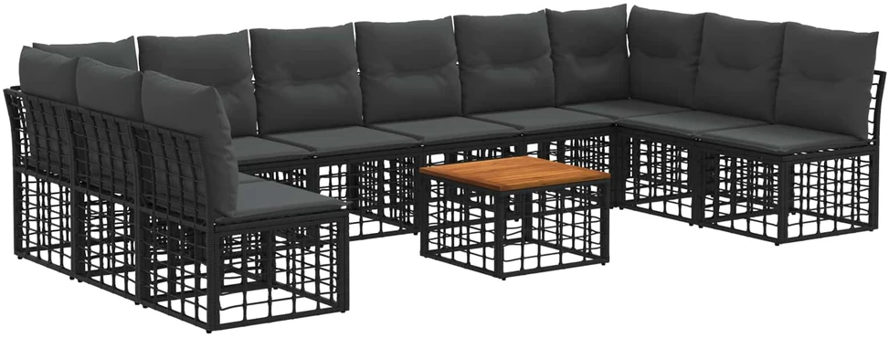 Lauko sofos komplektas 11 vnt. Juoda ir tamsiai pilka