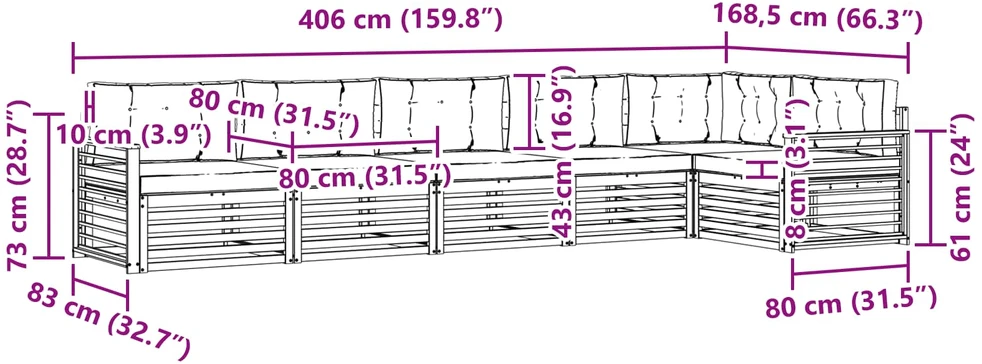 Lauko baldų komplektas Lauko sofos komplektas 6 vnt. Natūralus ir antracitas