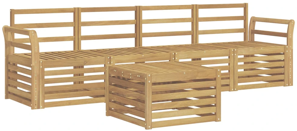 Lauko baldų komplektas Lauko sofos komplektas 5 vnt. Balta Kietos akacijos mediena