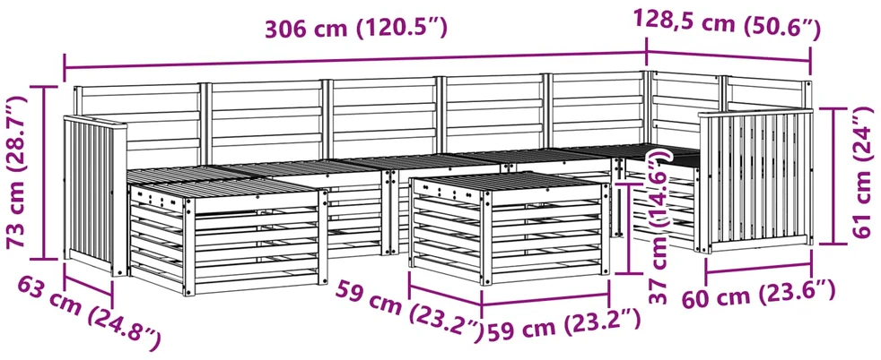 Lauko baldų komplektas Lauko sofos komplektas 8 vnt. 8 vietos Balta
