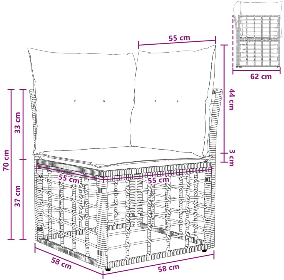 Lauko baldų komplektas Lauko sofos komplektas 7 vnt. Juoda ir tamsiai pilka