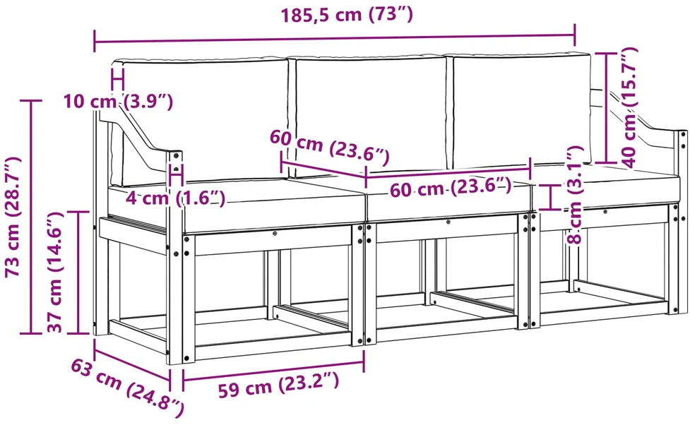 Lauko baldų komplektas Lauko sofos komplektas 3 vnt.