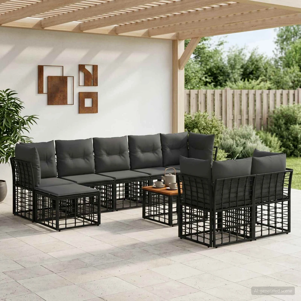 Lauko sofos komplektas 10 vnt. Juoda ir tamsiai pilka