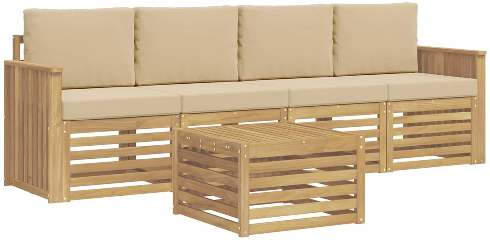 Lauko baldų komplektas Lauko sofos komplektas 5 vnt. 4 vietos Balta ir kreminė