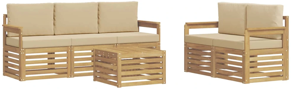 Lauko baldų komplektas Lauko sofos komplektas 6 vnt. 5 vietos Balta ir kreminė