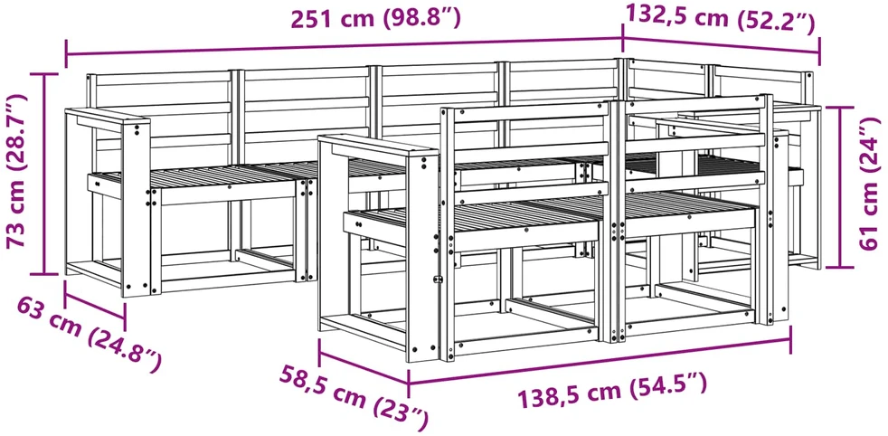 Lauko baldų komplektas Lauko sofos komplektas 7 vnt. 7 vietos Balta