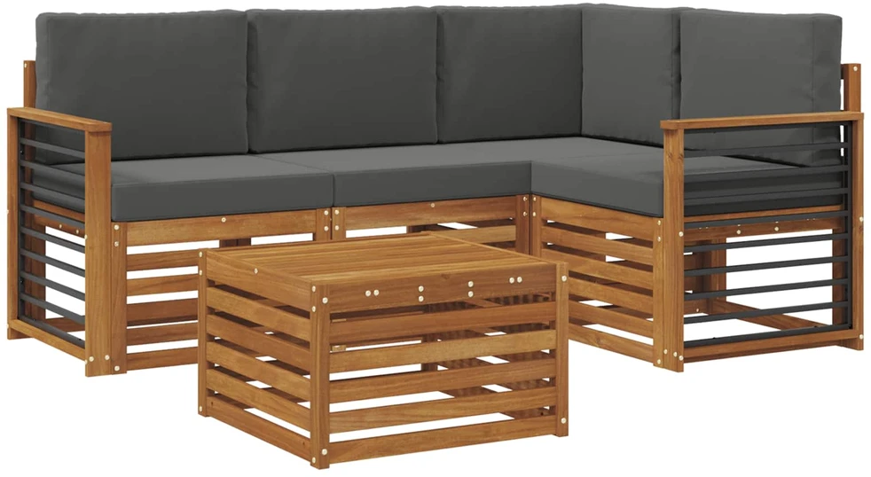 Lauko baldų komplektas Lauko sofos komplektas 5 vnt. Natūralus ir antracitas