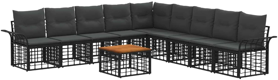 Lauko sofos komplektas 10 vnt. Juoda ir tamsiai pilka