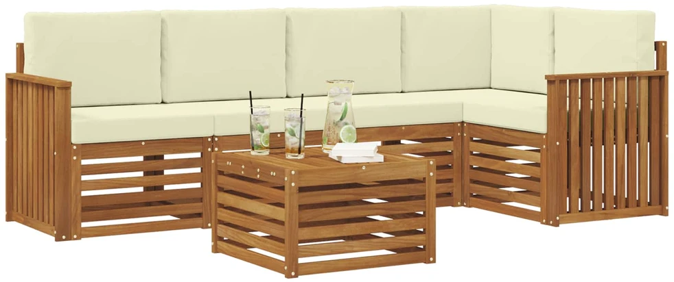 Lauko baldų komplektas Lauko sofos komplektas 6 vnt. Natūralus ir grietinėlė