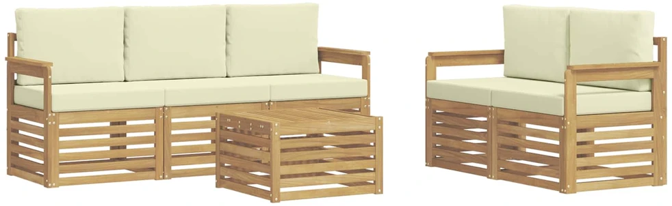 Lauko baldų komplektas Lauko sofos komplektas 6 vnt. 5 vietos Balta ir kreminė