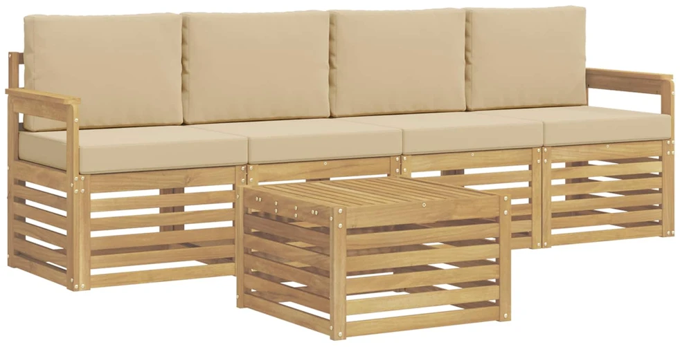Lauko baldų komplektas Lauko sofos komplektas 5 vnt. 4 vietos Balta ir kreminė