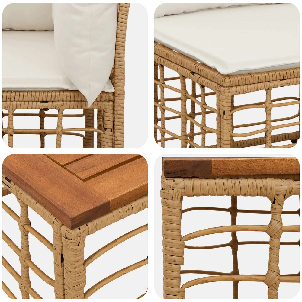 Lauko sofos komplektas 10 vnt. Natūralus ir grietinėlės baltas
