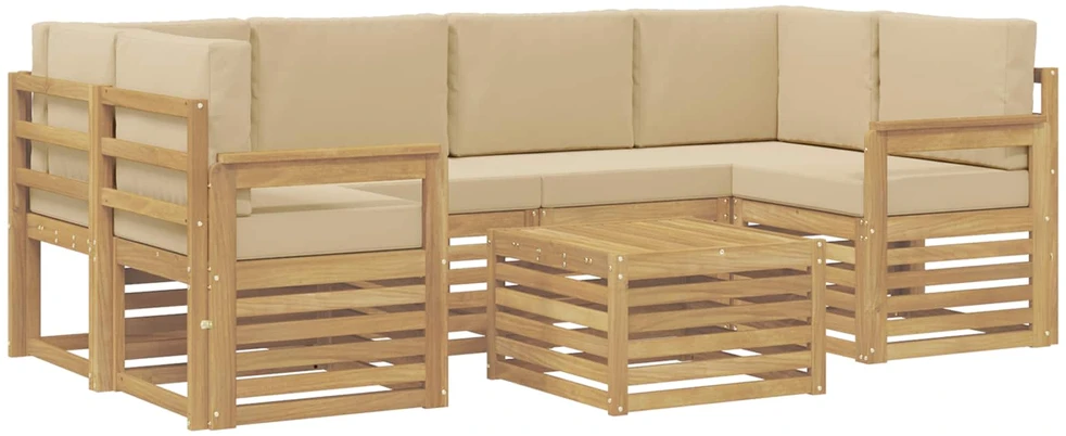 Lauko baldų komplektas Lauko sofos komplektas 7 vnt. 6 vietos Balta ir kreminė