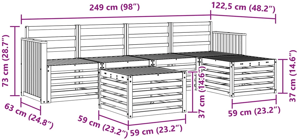 Lauko baldų komplektas Lauko sofos komplektas 6 vnt. 5 vietos Balta