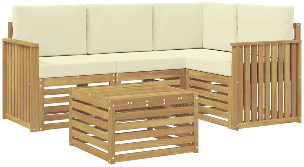 Lauko baldų komplektas Lauko sofos komplektas 5 vnt. Balta ir kreminė Poliesteris