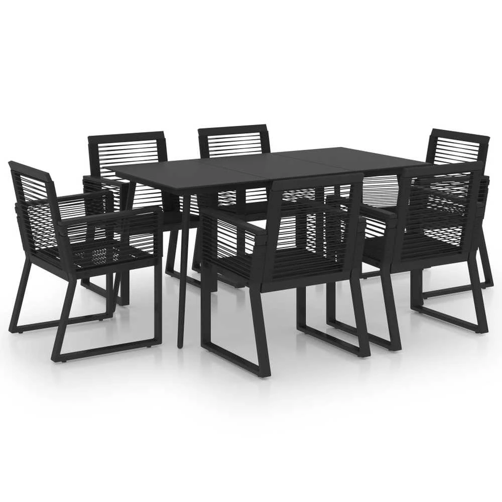 Lauko baldų komplektas Lauko valgomojo baldų komplektas, 7 dalių, juodas, PVC ratanas