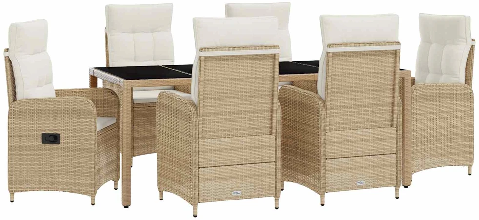 Lauko baldų komplektas Lauko valgomojo komplektas 7 vnt. Bežė ir kreminė balta