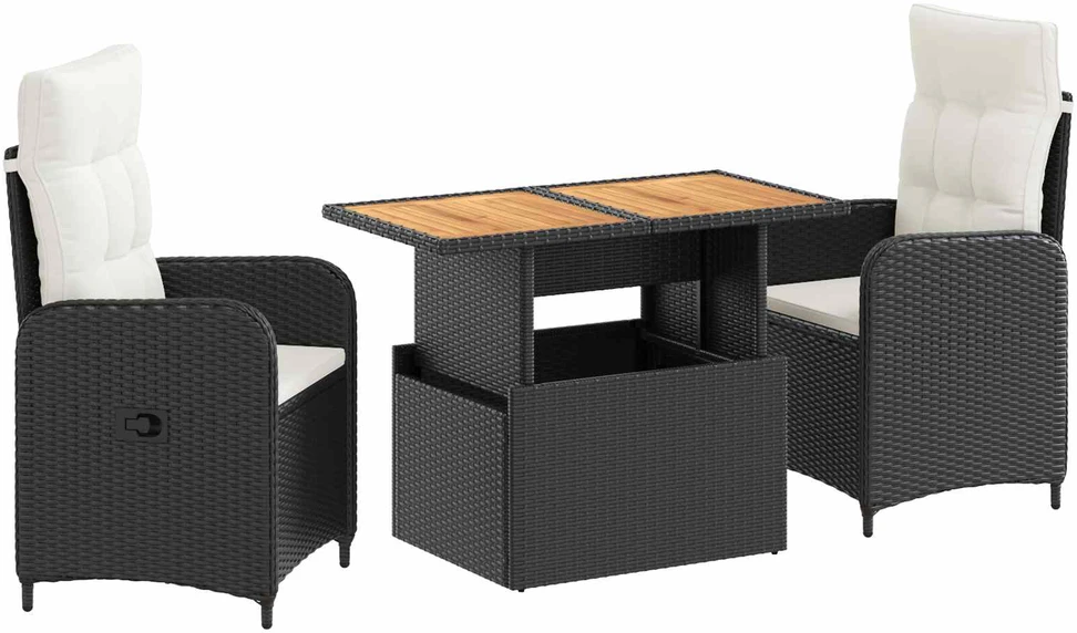 Lauko baldų komplektas Lauko valgomojo komplektas 3 vnt. Juoda ir kreminė balta