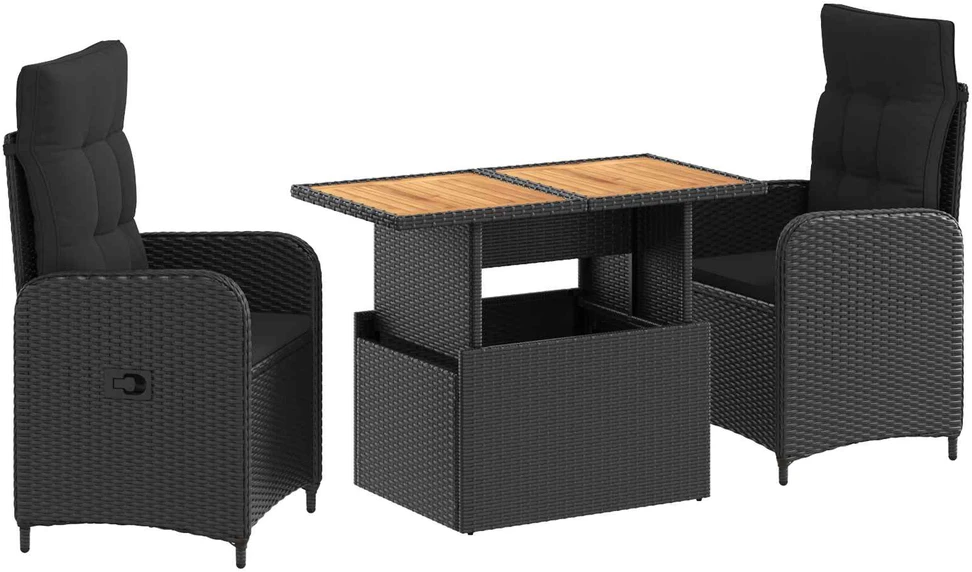 Lauko baldų komplektas Lauko valgomojo komplektas 3 vnt. Juoda