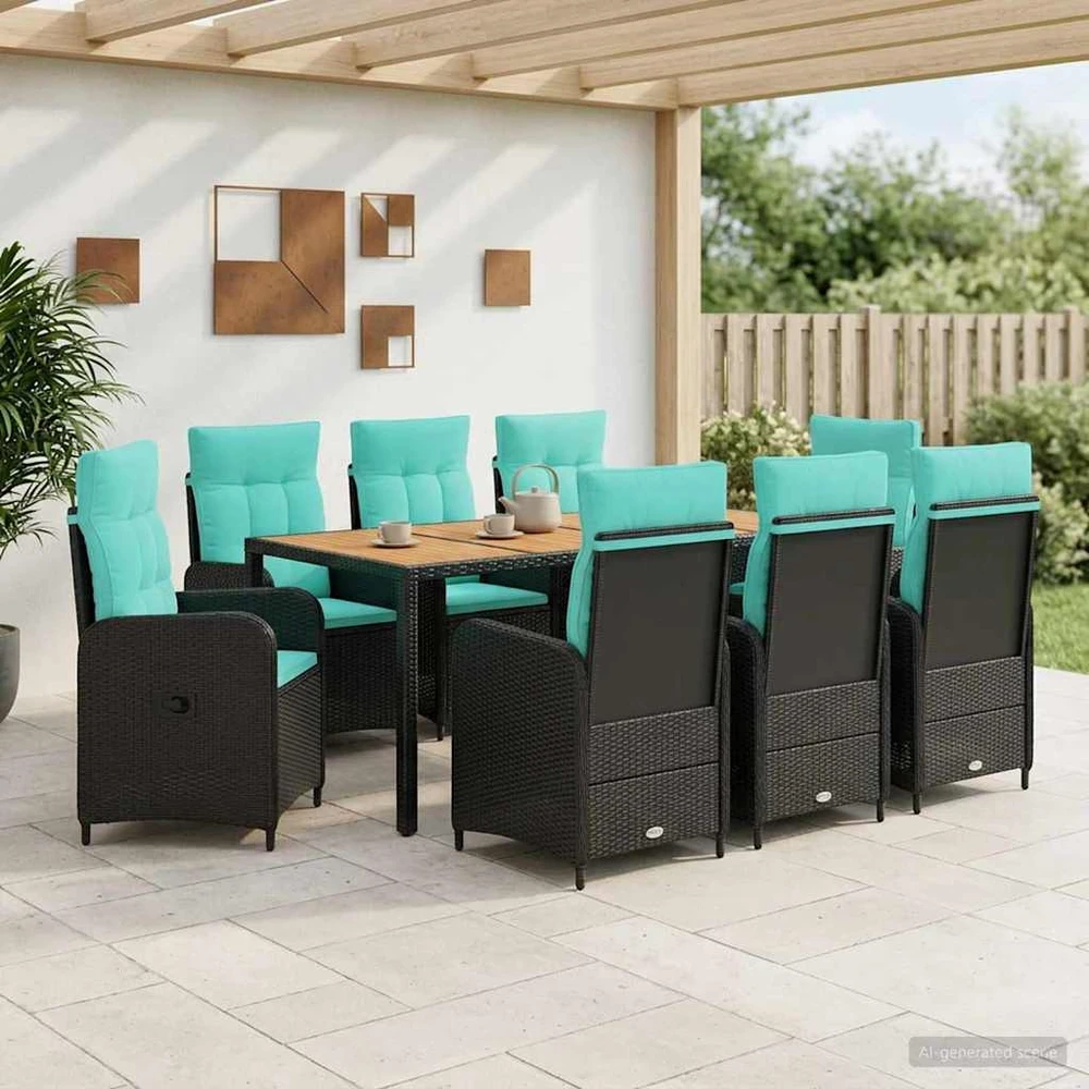 Lauko baldų komplektas Lauko valgomojo komplektas 9 vnt. Juodas and Turquoise