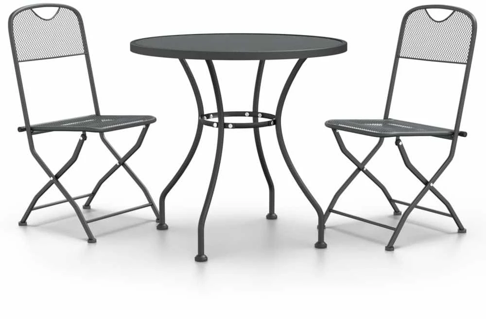 Lauko baldų komplektas Sodo baldų komplektas, 3 dalių, antracito, išplėstas metalas