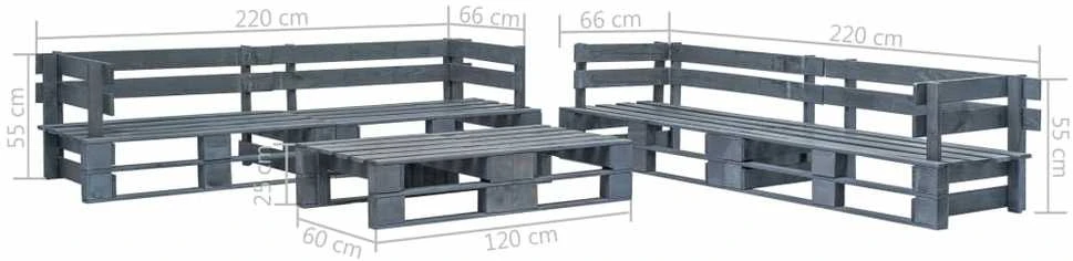 Lauko baldų komplektas Sodo baldų komplektas iš palečių, 6 dalių, pilkas, mediena