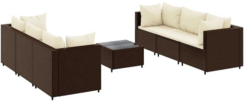 Lauko baldų komplektas Sodo baldų komplektas su pagalvėlėmis, 7 dalių, rudas