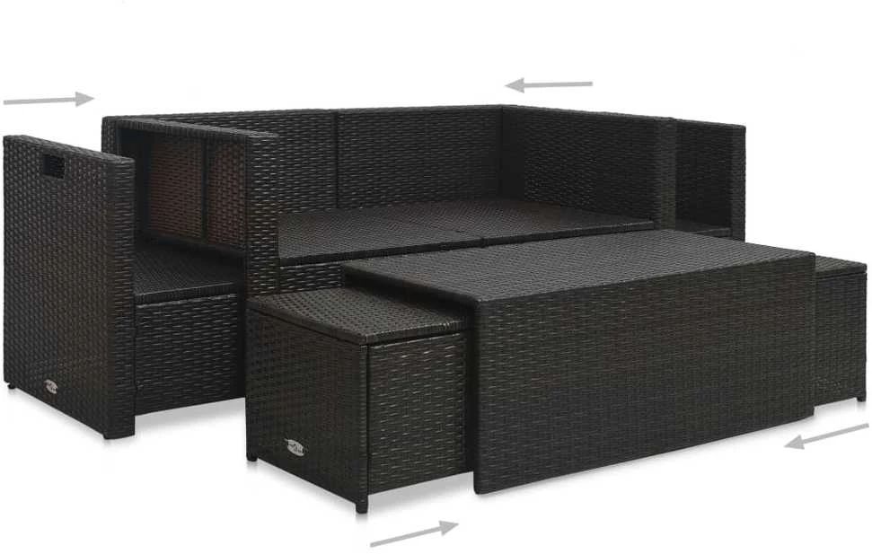 Lauko baldų komplektas Sodo baldų komplektas su pagalvėlėmis, 6d., rudas, poliratanas