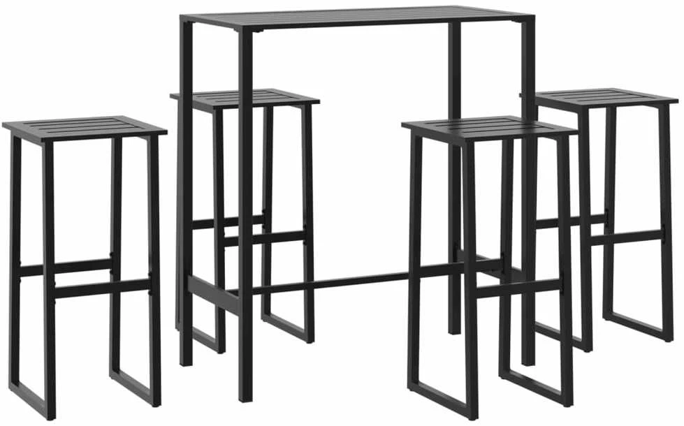 Lauko baldų komplektas Sodo baro komplektas, 5vnt., juodi, plienas