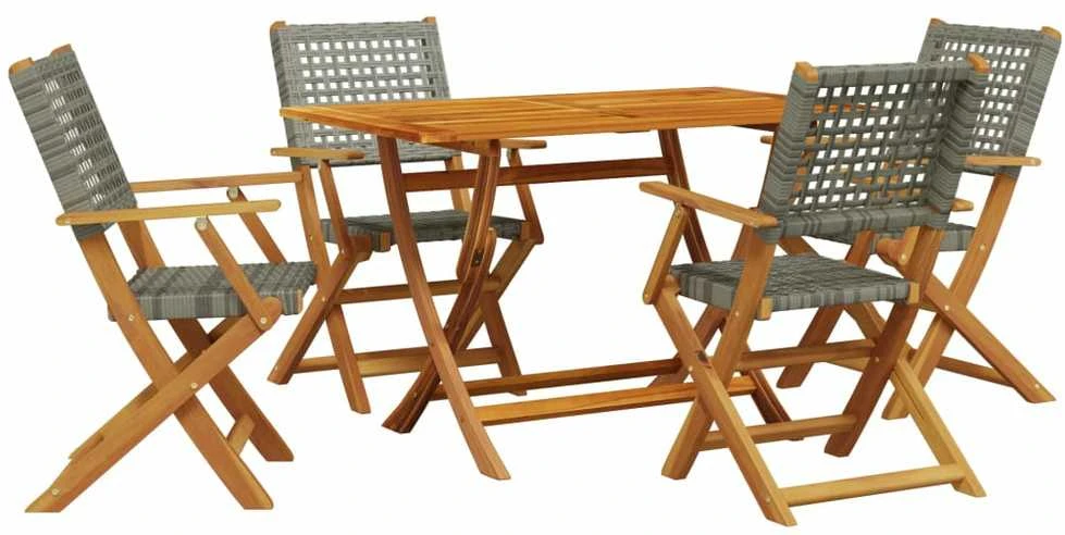 Lauko baldų komplektas Sodo komplektas, 5 dalių, pilkas, poliratanas ir mediena