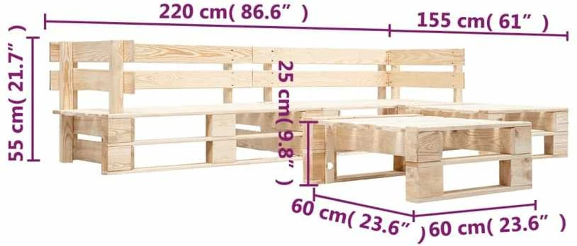 Lauko baldų komplektas Sodo komplektas iš palečių, 4 dalių, natūralus, mediena