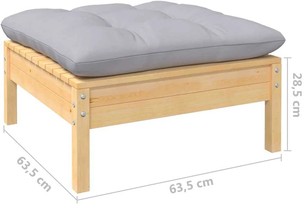 Lauko baldų komplektas Sodo komplektas su pilkomis pagalvėmis, 11 dalių, pušis