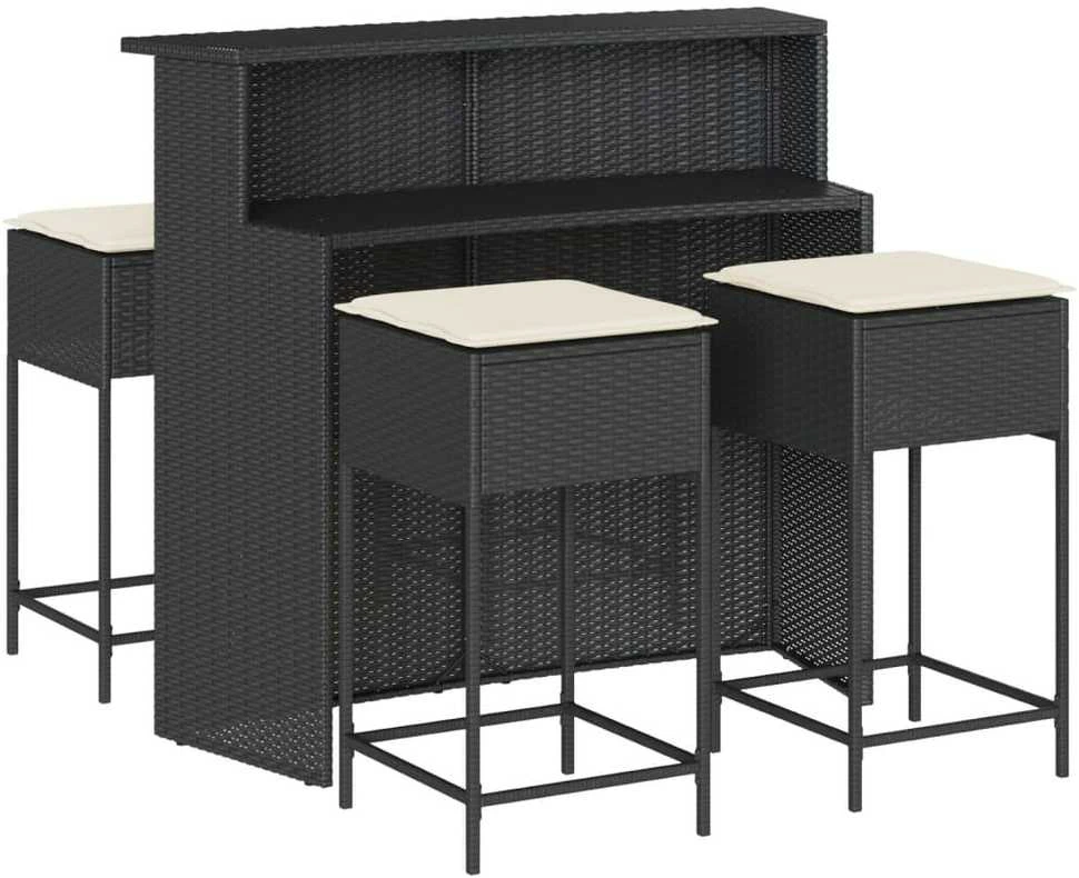 Lauko baldų komplektas Sodo komplektas su pagalvėmis, 5 dalių, juodas, poliratanas