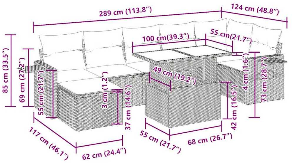 Lauko baldų komplektas Sodo komplektas su pagalvėlėmis, 8 dalių, poliratanas/akacija