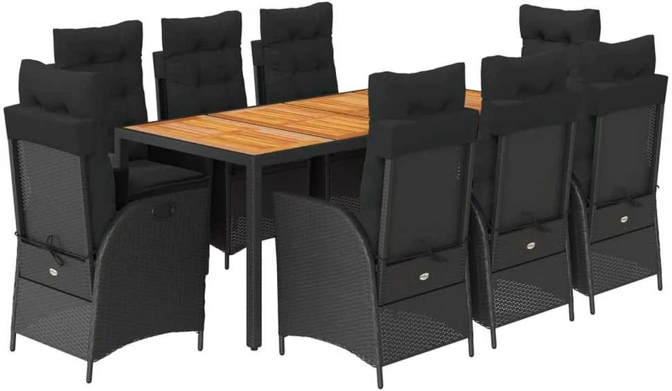 Sofa Sodo komplektas su pagalvėlėmis, 9 dalių, juodas, poliratanas