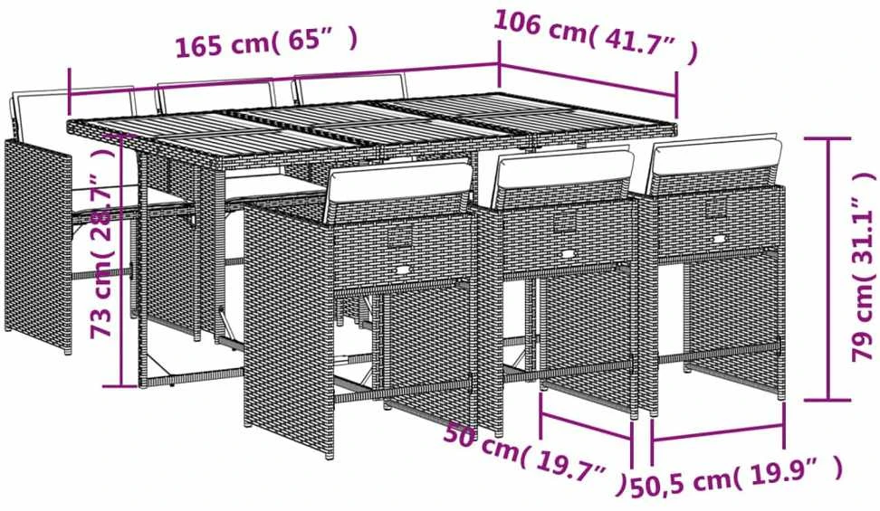 Lauko baldų komplektas Sodo komplektas su pagalvėlėmis, 7 dalių, pilkas, poliratanas