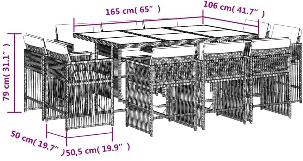 Lauko baldų komplektas Sodo komplektas su pagalvėlėmis, 11 dalių, smėlio, poliratanas