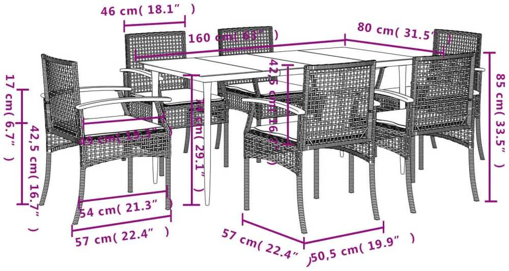 Sodo komplektas su pagalvėlėmis, 7 dalių, pilkas, poliratanas